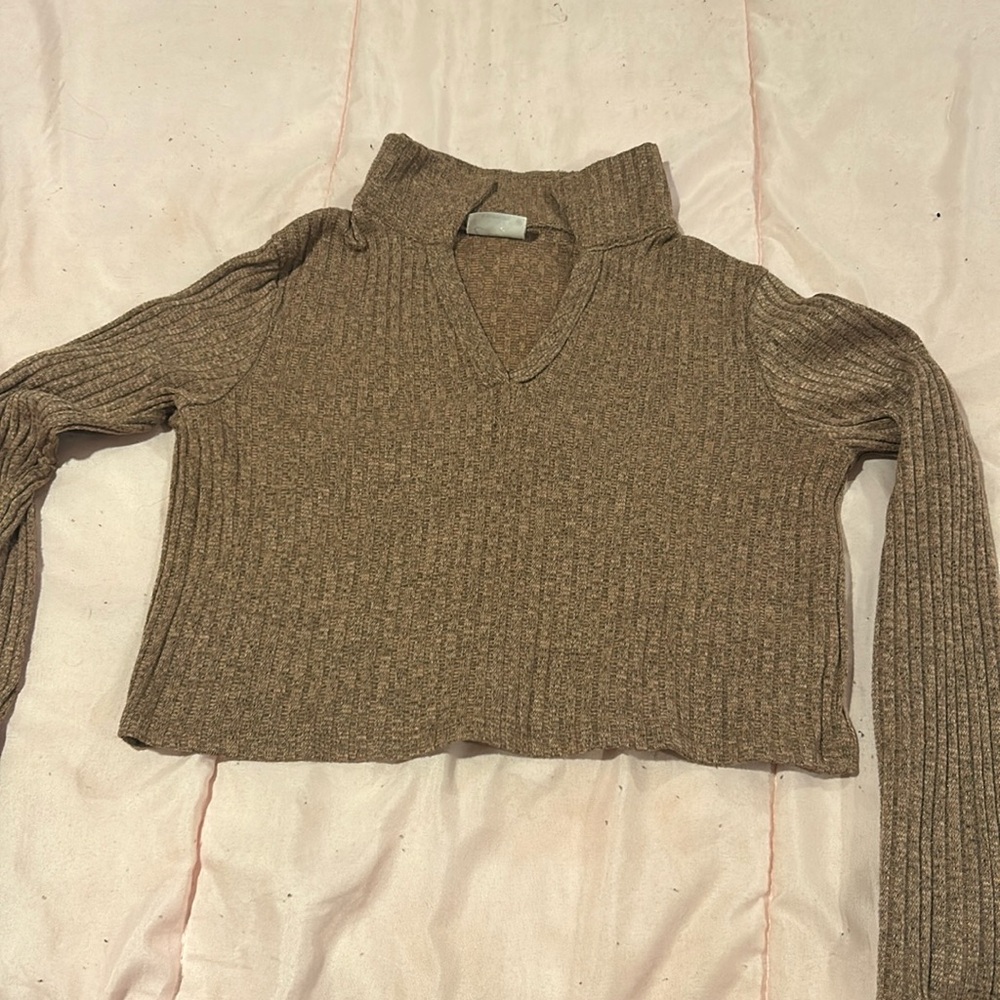 brown long sleeve crop top